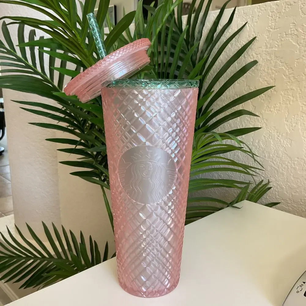 Starbucks 2023 Summer Pink Rose Gold Jewel Diamond Cold Tumbler
